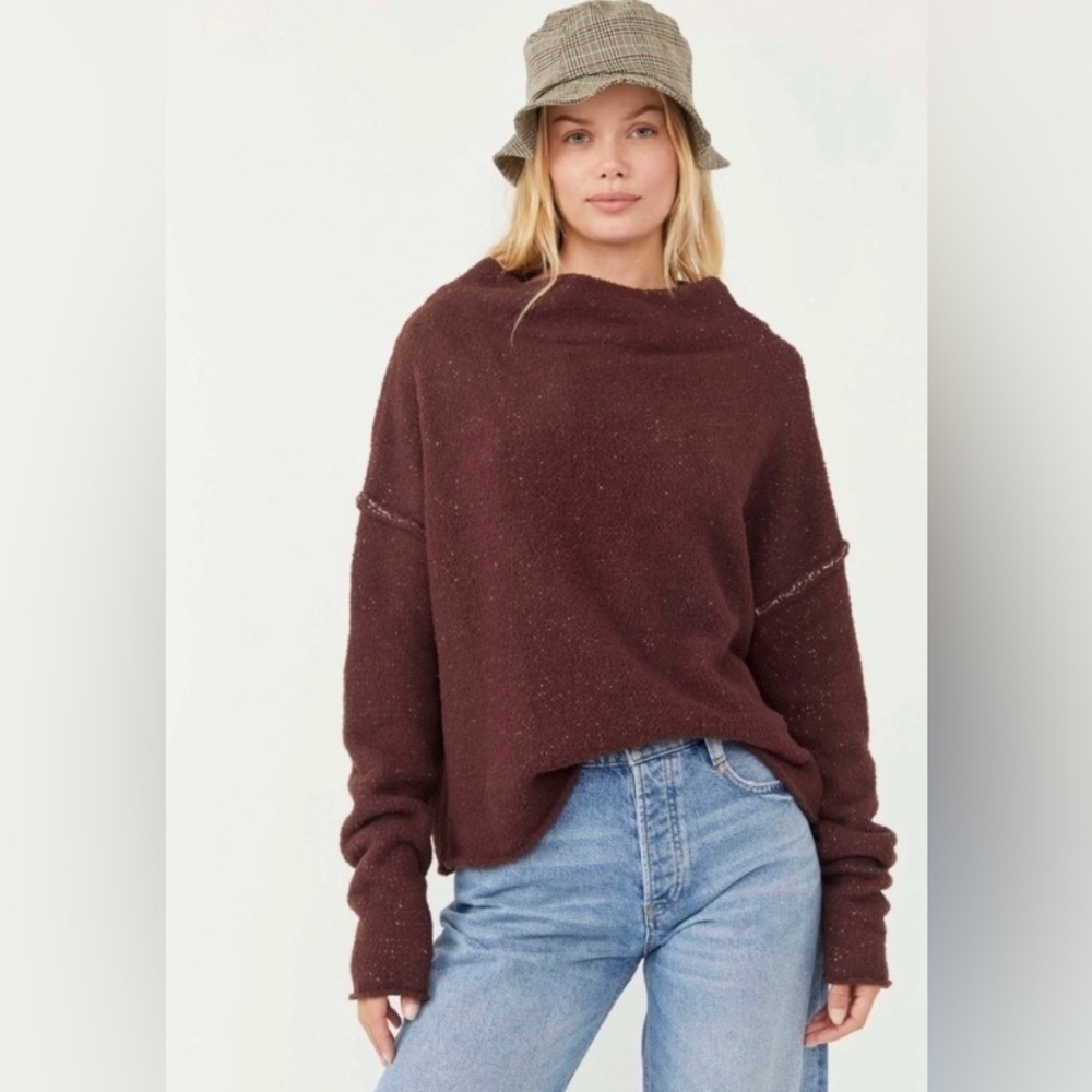 Free People Sweater Women’s XS San Vincente Funnel Neck Sweater Brown Slouchy